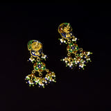 Exquisite gold necklace and earring set featuring uncut diamond polki, peacock meenakari in blue and green, and delicate pearls, blending royal heritage craftsmanship with timeless elegance for statement occasions. (KMNE3746)