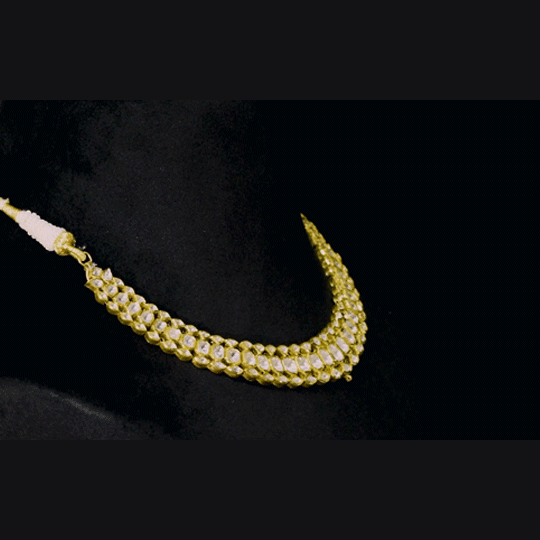 Elegant diamond polki necklace paired with matching tops, showcasing timeless craftsmanship and refined brilliance, perfect for weddings, festive occasions, and sophisticated everyday luxury.(KMNE3756)