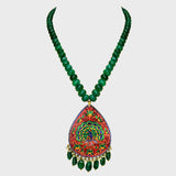 Red and Blue Enameled pendant and earring pair - KMPE1240