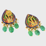 Red and Blue Enameled pendant and earring pair - KMPE1240