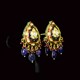 Royal Enamel Pendant Set Exquisite red and blue enamel pendant set adorned with diamond polki, beautifully strung with ruby and sapphire maniya for timeless royal elegance.(KMPE1363)