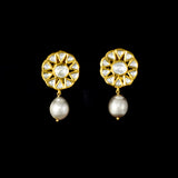 Radiate timeless elegance with these exquisite Diamond Polki tops, beautifully accented with lustrous pearl drops—perfect for adding royal charm to every occasion.(KMPE1368)