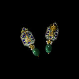 Blue Meenakari Pendant Set Elegant blue meenakari pendant set adorned with diamond polki, gracefully strung with pearls and emerald accents, blending timeless artistry with refined elegance.(KMPE1397)
