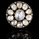 Ring with uncut diamond and full cut diamond in 18k gold.This stunning ring features a beautiful cut diamond, delicately set in a 18k gold band. - KMR0159