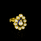 Stunning blue Meena ring with sparkling diamond Polki, adjustable for the perfect fit—timeless elegance meets versatile style.(KMR0170)