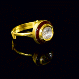 Red enameled ring features uncut diamond Polki, showcasing timeless artistry and vibrant charm—perfect for adding a regal touch to any look.(KMR0172)