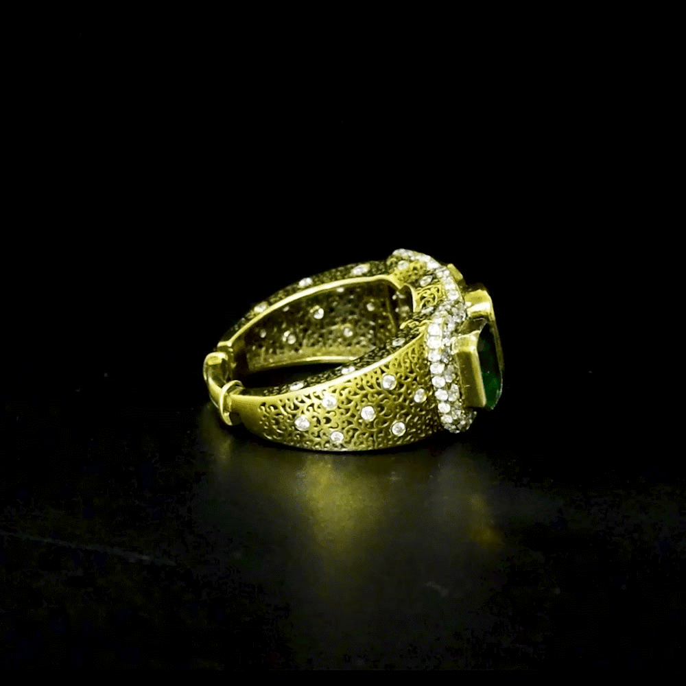 Diamond Polki & Emerald Ring A bold Diamond Rose cut , Diamond Round  and Emerald ring crafted with intricate detailing, celebrating regal elegance and exceptional craftsmanship.(KMR0178)
