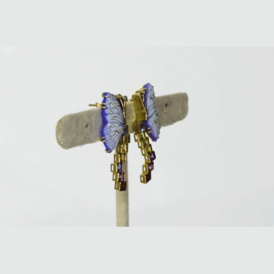 Delicate butterfly motifs meet colorful semi-precious stones and diamonds, creating a playful yet elegant designer earring perfect for modern jewelry lovers.(PGDE0232)