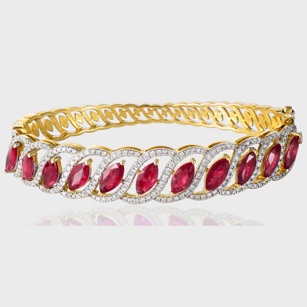 Discover timeless elegance with our Ruby Marquise and Diamond Bracelet - (PGDB067)