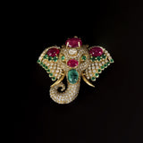 Royal Elephant Brooch Majestic elephant brooch adorned with vibrant rubies, rich emeralds, and brilliant diamonds, blending artistic craftsmanship with timeless elegance and regal charm.(PGDBRCH003)