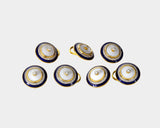 Add a touch of royal elegance with these blue enameled sherwani buttons, featuring round diamonds and a mother-of-pearl centerpiece—perfectly crafted to elevate your traditional attire with timeless sophistication.(PGDBT0009)