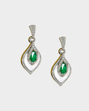 A beautifully crafted pendant and earring set featuring pear-shaped emeralds, diamonds, and mother-of-pearl, blending vibrant colour with delicate design for luxurious elegance. (PGDPE0119)