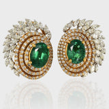 Earring pair with Radiant emeralds and diamonds intertwine in mesmerizing round and marquise cuts, set in a captivating dance of white and yellow gold.(PGDE0144)