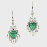 Earring pair with  exquisite triangle-shaped emeralds embraced by fancifully cut diamonds. Elevate your style with this timeless fusion of sophistication and glamour. Shop now and adorn yourself with luxury.(PGDE0288)