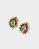 A beautiful pair of traditional earrings adorned with emeralds, rubies, and diamonds for graceful, timeless style.(PGDE0335)