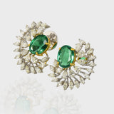 Step into elegance with our captivating half-round earring pair, showcasing exquisite emerald-cut ovals embraced by dazzling diamonds. Radiate sophistication with every turn.(PGDE0341)