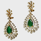 Adorn yourself in elegance with our exquisite long earring pair, featuring pear-shaped emeralds delicately embraced by shimmering diamonds (PGDE0374)