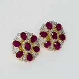 Classic earrings adorned with oval rubies and diamonds, reflecting traditional design, vibrant color, and graceful, timeless charm.(PGDE0405)