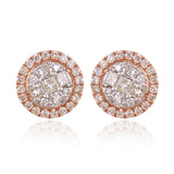 A perfect harmony of princess-cut and round diamonds, crafted into an exquisite rose gold tops pair.(PGDE0454)