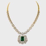 Introducing our luxurious Long Diamond Chain Necklace, featuring an exquisite Emerald Cushion Shape and Diamond Pendant - (PGDNE0118)