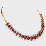 Embrace luxury and allure with our Ruby oval and diamond Necklace cum Bracelet set. Radiating elegance and sophistication, this exquisite ensemble effortlessly blends classic charm with modern glamour.(PGDNE0126)