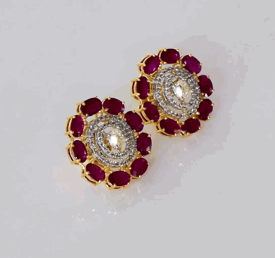 Graceful necklace and tops pair featuring oval rubies and round diamonds, highlighted by a stunning mutual cut diamond solitaire at the center—elegant, timeless, and truly captivating.(PGDNE0144)