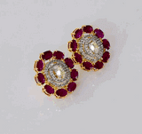 Graceful necklace and tops pair featuring oval rubies and round diamonds, highlighted by a stunning mutual cut diamond solitaire at the center—elegant, timeless, and truly captivating.(PGDNE0144)