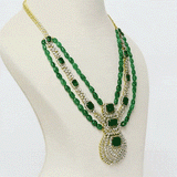 Necklace with octagon emerald, diamonds, and emerald mani beads, perfect for graceful, statement-making elegance.(PGDNE0150)