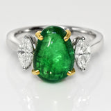 Emerald Cabochon and Fancy Shape Diamond Ring, Embrace the unique beauty of emerald cabochons harmonized with the dazzling sparkle of fancy shape diamonds. (PGDPJ)