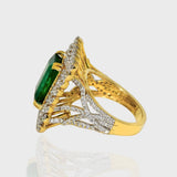 Emerald Octagon and Diamond Round Ring, Crafted to perfection, this exquisite piece harmonizes the allure of a striking octagonal emerald with the brilliance of surrounding diamond rounds.(PGDR0370)