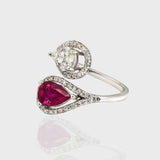 Ring adorned with a stunning combination of radiant diamonds and vibrant pear shape Ruby (PGDR0390)