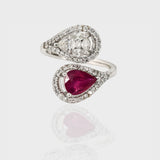 Ring adorned with a stunning combination of radiant diamonds and vibrant pear shape Ruby (PGDR0390)