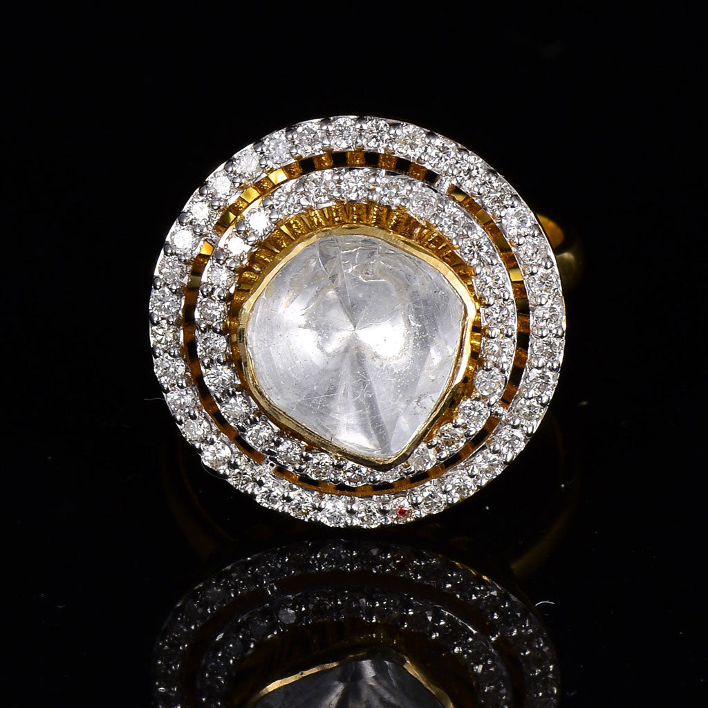 Ring with uncut diamond and full cut diamond in  18k gold . - PGDR0401