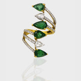 Stunning Ring adorned with a mesmerizing array of diamond rounds, rose-cut diamonds, and pear-shaped emeralds, a true embodiment of luxury and elegance.((PGDR0414)