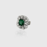 Elegant octagon emerald ring adorned with high-quality round and baguette diamonds—perfect blend of sophistication and timeless beauty.(PGDR0462)