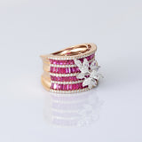 Layers of radiant rubies framed with shimmering diamonds, crowned by a floral diamond motif—pure elegance in every detail. (PGDR0517)
