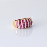 Beautiful ruby and diamond bands come together in this eye-catching ring, designed for effortless glamour and charm.(PGDR0518)