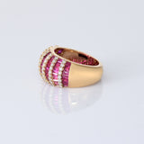 Beautiful ruby and diamond bands come together in this eye-catching ring, designed for effortless glamour and charm.(PGDR0518)