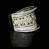 Diamond Statement Ring Bold statement ring featuring brilliant round diamonds in an intricate floral lattice design, framed by sparkling diamond rows for contemporary elegance and brilliance.(PGDR053)