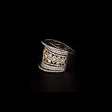 Diamond Statement Ring Bold statement ring featuring brilliant round diamonds in an intricate floral lattice design, framed by sparkling diamond rows for contemporary elegance and brilliance.(PGDR053)
