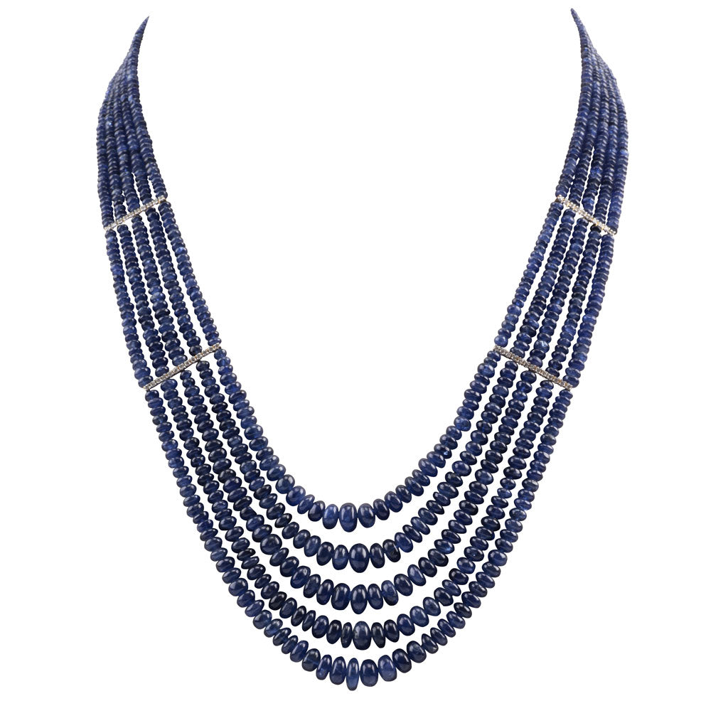 Five line sapphire beads with gold and Diamond bar necklace  STRG225