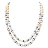 Two line necklace of South sea pearls and blue sapphire beads string STRG262