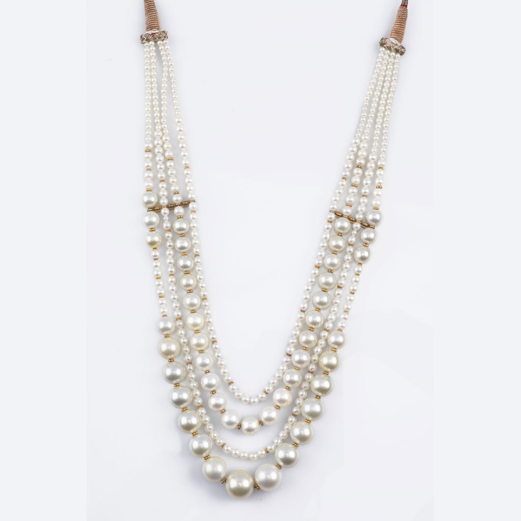 Four line Necklace of South sea pearls and cultured pearls string with gold balls STRG264