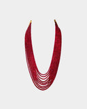 A graceful multi-layer necklace of deep red ruby beads, crafted for a timeless, elegant, and understated traditional look. (STRG366)