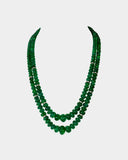 An elegant two-line necklace featuring luminous round emerald beads accented with diamond rondelles, creating timeless sophistication and refined luxury for occasion wear. (STRG380)