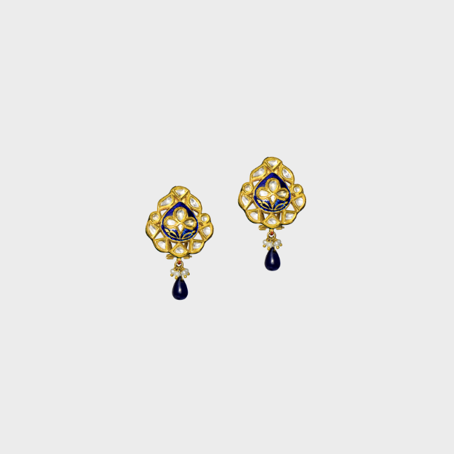 Blue Meena Tops, adorned with uncut diamonds and accented by  sapphire drops. (KME2055)