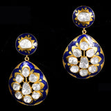 Earring pair with blue meena and  uncut diamond in 18k gold. - WDN1085