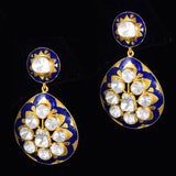 Earring pair with blue meena and  uncut diamond in 18k gold. - WDN1085