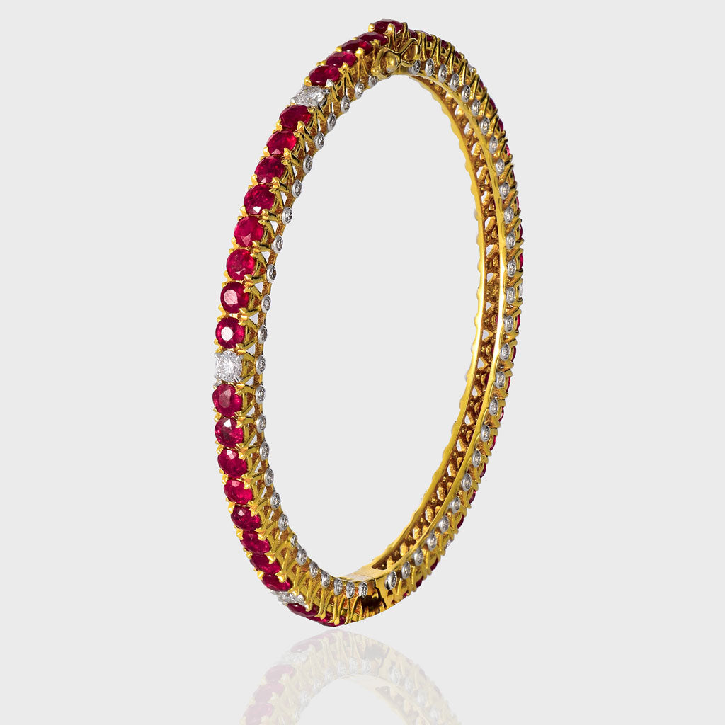 Embrace the elegant allure of our ruby and diamond bangle pair  - (WDN1088)
