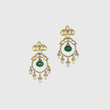 Enchanting necklace and earring pair featuring uncut diamond Polki and sparkling round diamonds, beautifully strung with large Colombian round beads in a graceful chand design—perfect for timeless elegance and royal charm.(WDN1201)